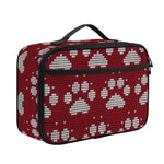 Red And White Paw Knitted Pattern Print Portable Lunch Bag