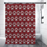Red And White Paw Knitted Pattern Print Premium Shower Curtain