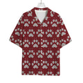 Red And White Paw Knitted Pattern Print Rayon Hawaiian Shirt