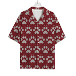 Red And White Paw Knitted Pattern Print Rayon Hawaiian Shirt