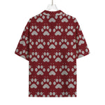 Red And White Paw Knitted Pattern Print Rayon Hawaiian Shirt