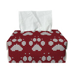 Red And White Paw Knitted Pattern Print Rectangle Tissue Box Cover