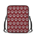 Red And White Paw Knitted Pattern Print Rectangular Crossbody Bag
