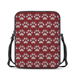 Red And White Paw Knitted Pattern Print Rectangular Crossbody Bag
