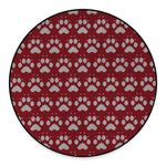 Red And White Paw Knitted Pattern Print Round Floor Mat