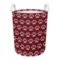 Red And White Paw Knitted Pattern Print Round Laundry Basket
