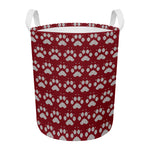 Red And White Paw Knitted Pattern Print Round Laundry Basket
