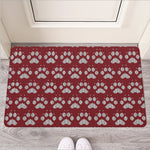 Red And White Paw Knitted Pattern Print Rubber Doormat