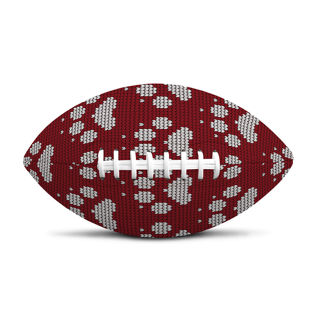 Red And White Paw Knitted Pattern Print Rugby Ball