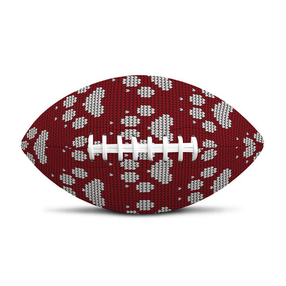 Red And White Paw Knitted Pattern Print Rugby Ball
