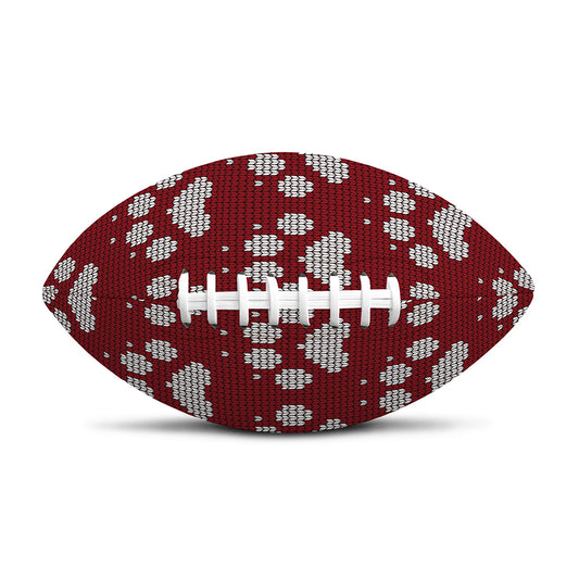 Red And White Paw Knitted Pattern Print Rugby Ball