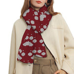 Red And White Paw Knitted Pattern Print Scarf