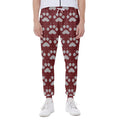 Red And White Paw Knitted Pattern Print Joggers