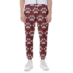 Red And White Paw Knitted Pattern Print Scuba Joggers