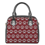 Red And White Paw Knitted Pattern Print Shoulder Handbag