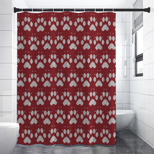 Red And White Paw Knitted Pattern Print Shower Curtain