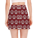 Red And White Paw Knitted Pattern Print Side Slit Mini Skirt