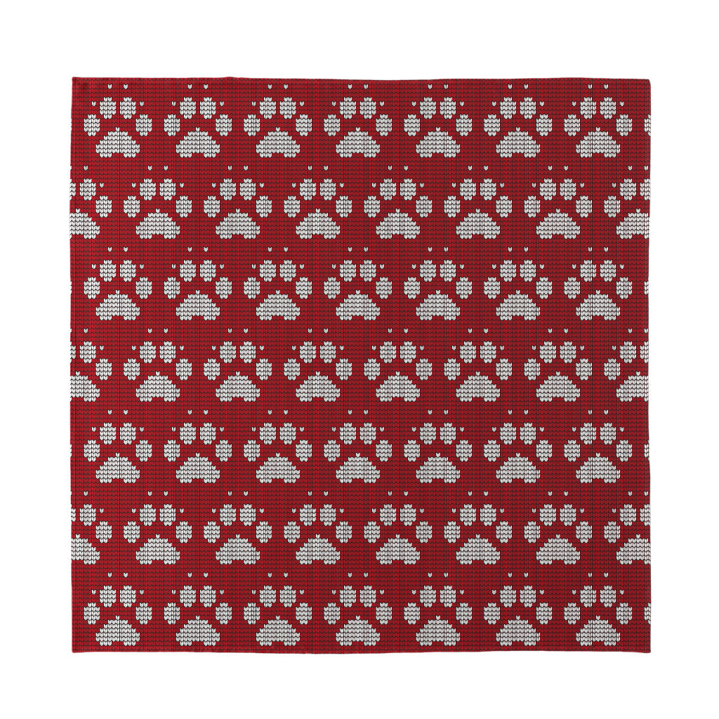 Red And White Paw Knitted Pattern Print Silk Bandana