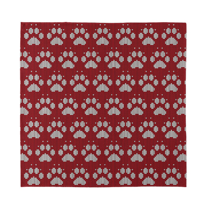 Red And White Paw Knitted Pattern Print Silk Bandana
