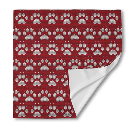 Red And White Paw Knitted Pattern Print Silk Bandana