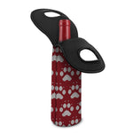 Red And White Paw Knitted Pattern Print Single Neoprene Wine Tote