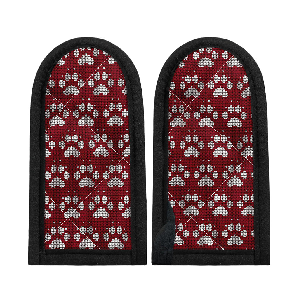 Red And White Paw Knitted Pattern Print Skillet Handle Cover