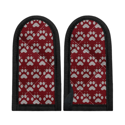 Red And White Paw Knitted Pattern Print Skillet Handle Cover