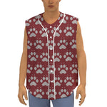 Red And White Paw Knitted Pattern Print Sleeveless Baseball Jersey