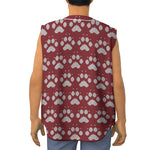 Red And White Paw Knitted Pattern Print Sleeveless Baseball Jersey