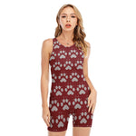 Red And White Paw Knitted Pattern Print Sleeveless One Piece Swimsuit