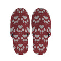 Red And White Paw Knitted Pattern Print Slippers