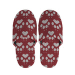 Red And White Paw Knitted Pattern Print Slippers