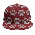 Red And White Paw Knitted Pattern Print Snapback Cap