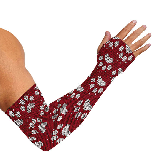 Red And White Paw Knitted Pattern Print Sun Protection Arm Sleeves