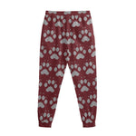 Red And White Paw Knitted Pattern Print Sweatpants