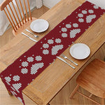 Red And White Paw Knitted Pattern Print Table Runner