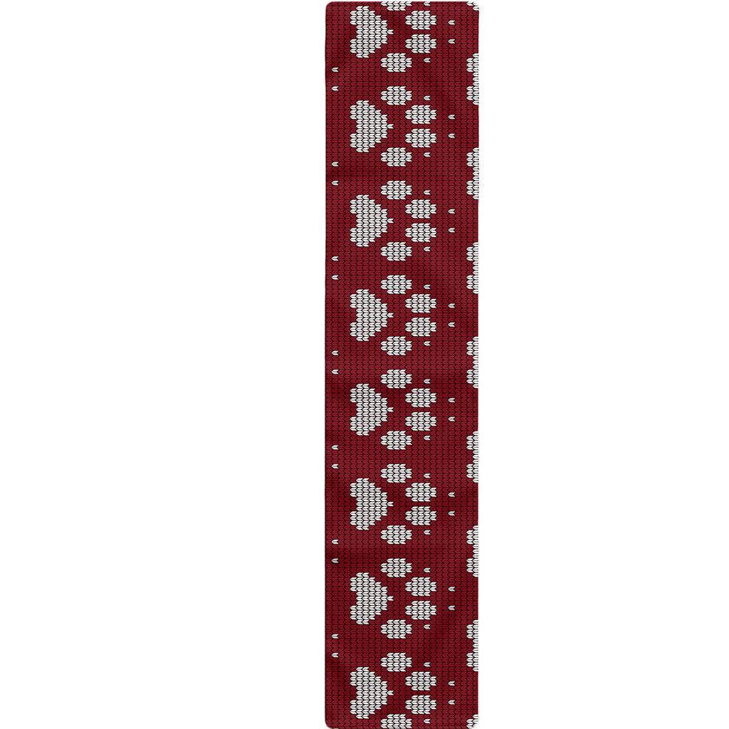 Red And White Paw Knitted Pattern Print Table Runner