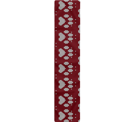 Red And White Paw Knitted Pattern Print Table Runner