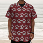 Red And White Paw Knitted Pattern Print Textured Short Sleeve Shirt