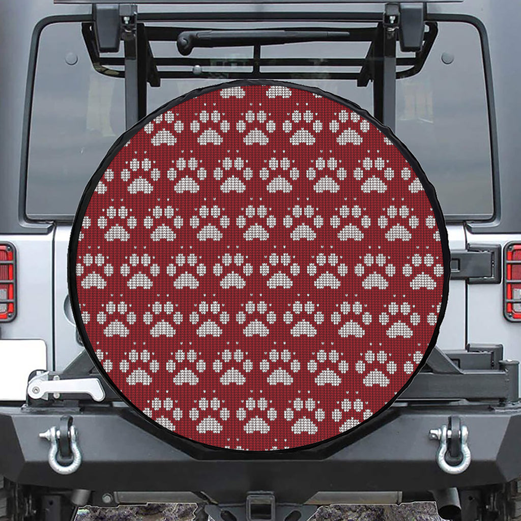 Red And White Paw Knitted Pattern Print Tire Cover