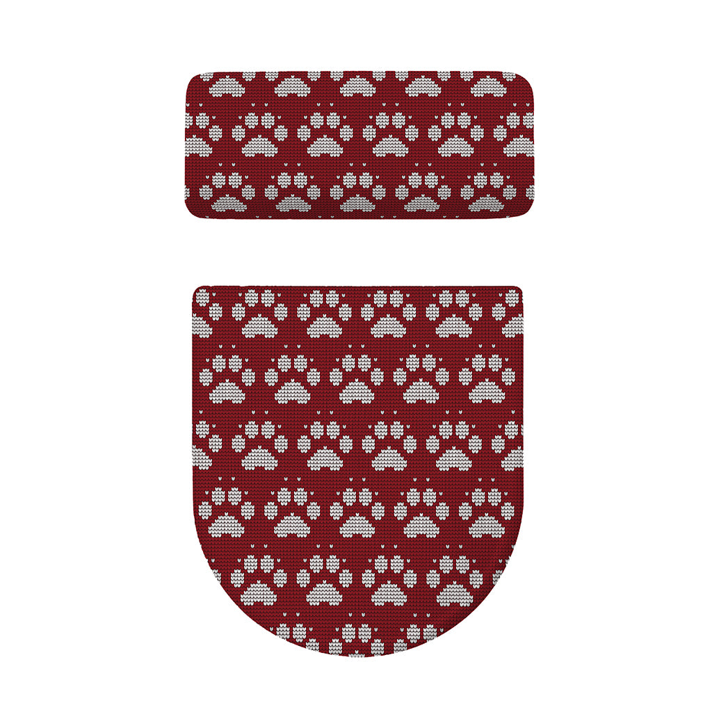 Red And White Paw Knitted Pattern Print Toilet Lid And Tank Cover Set