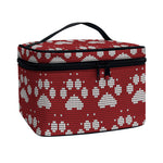 Red And White Paw Knitted Pattern Print Travel Makeup Bag