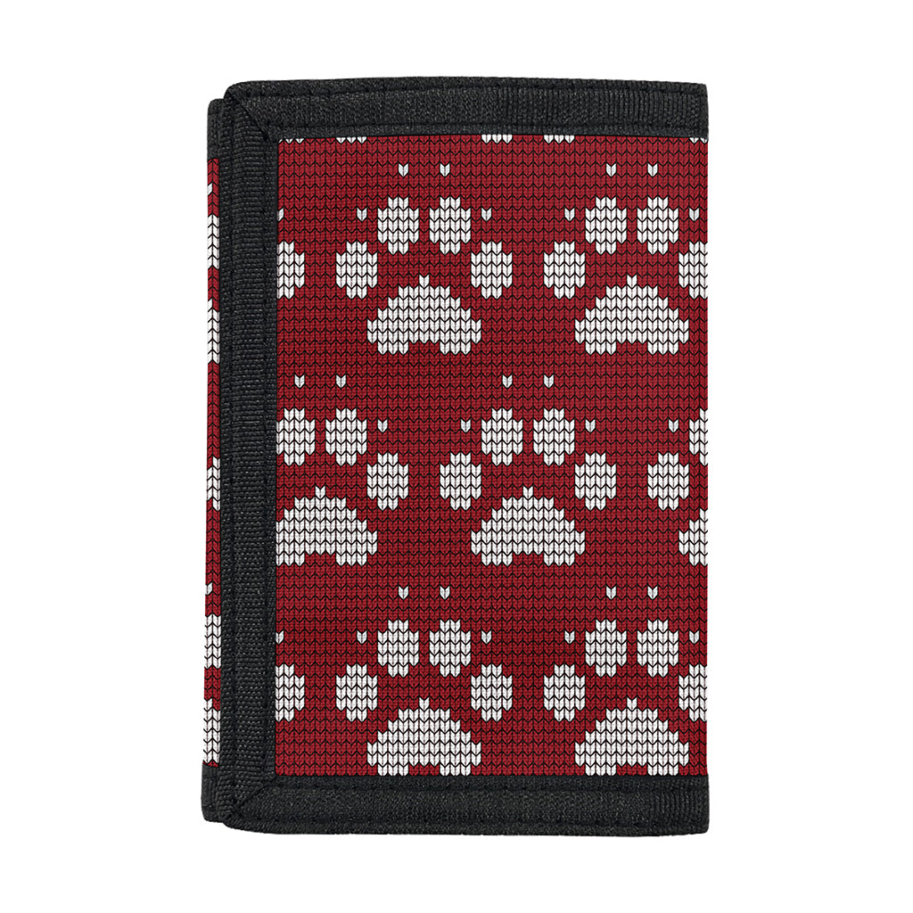 Red And White Paw Knitted Pattern Print Trifold Wallet