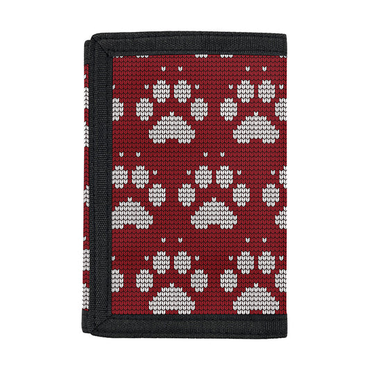 Red And White Paw Knitted Pattern Print Trifold Wallet
