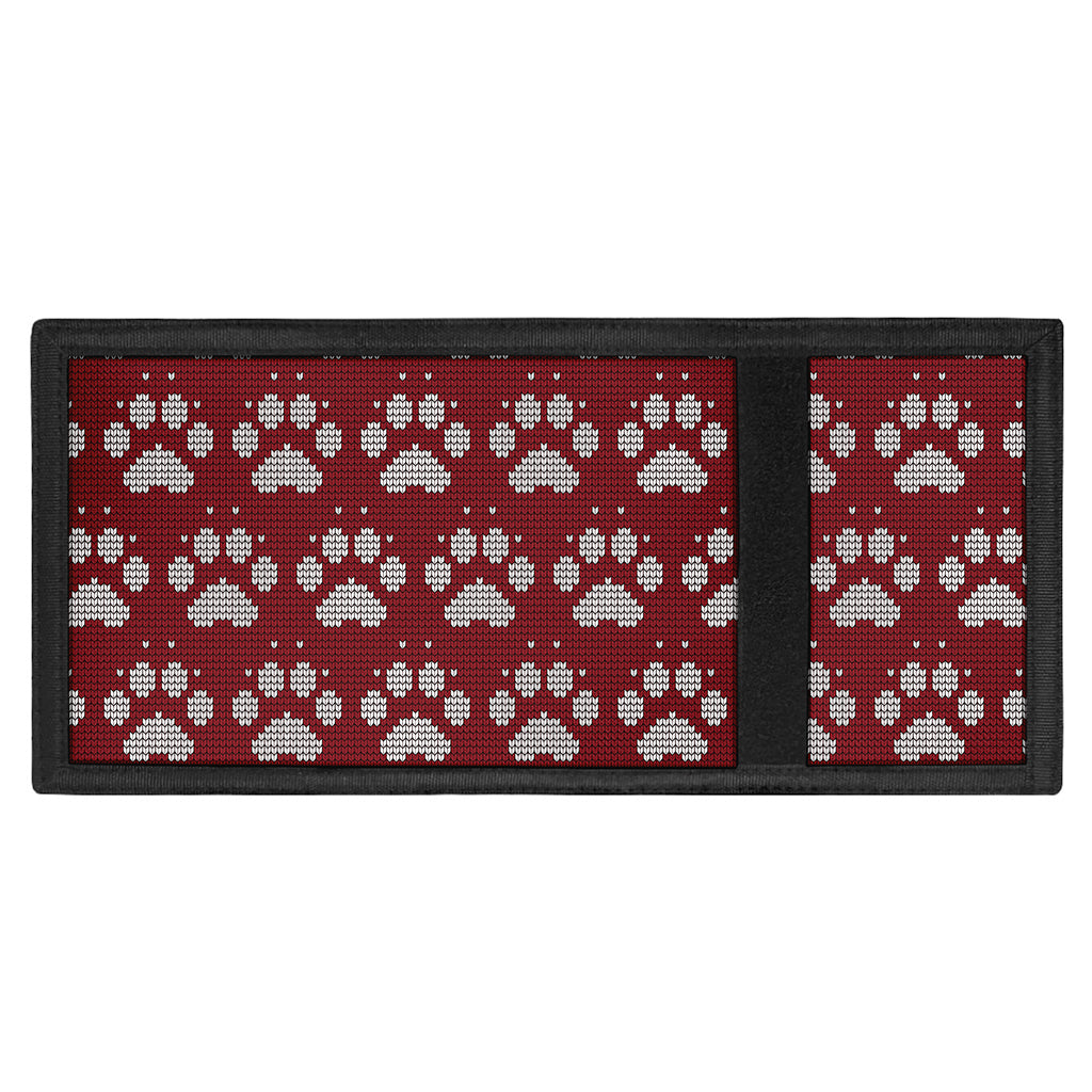 Red And White Paw Knitted Pattern Print Trifold Wallet