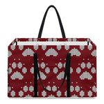 Red And White Paw Knitted Pattern Print Utility Tote Bag