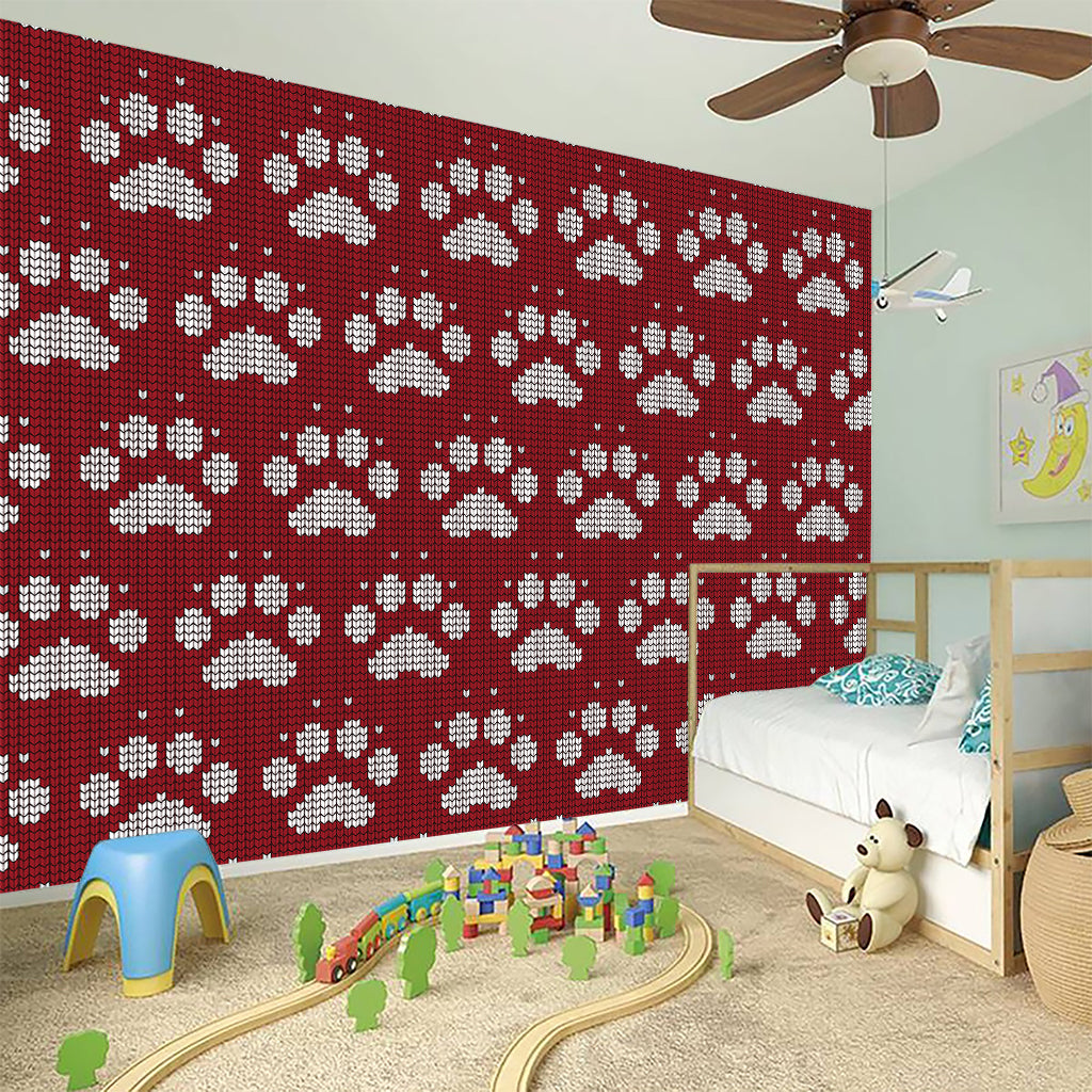 Red And White Paw Knitted Pattern Print Wall Sticker