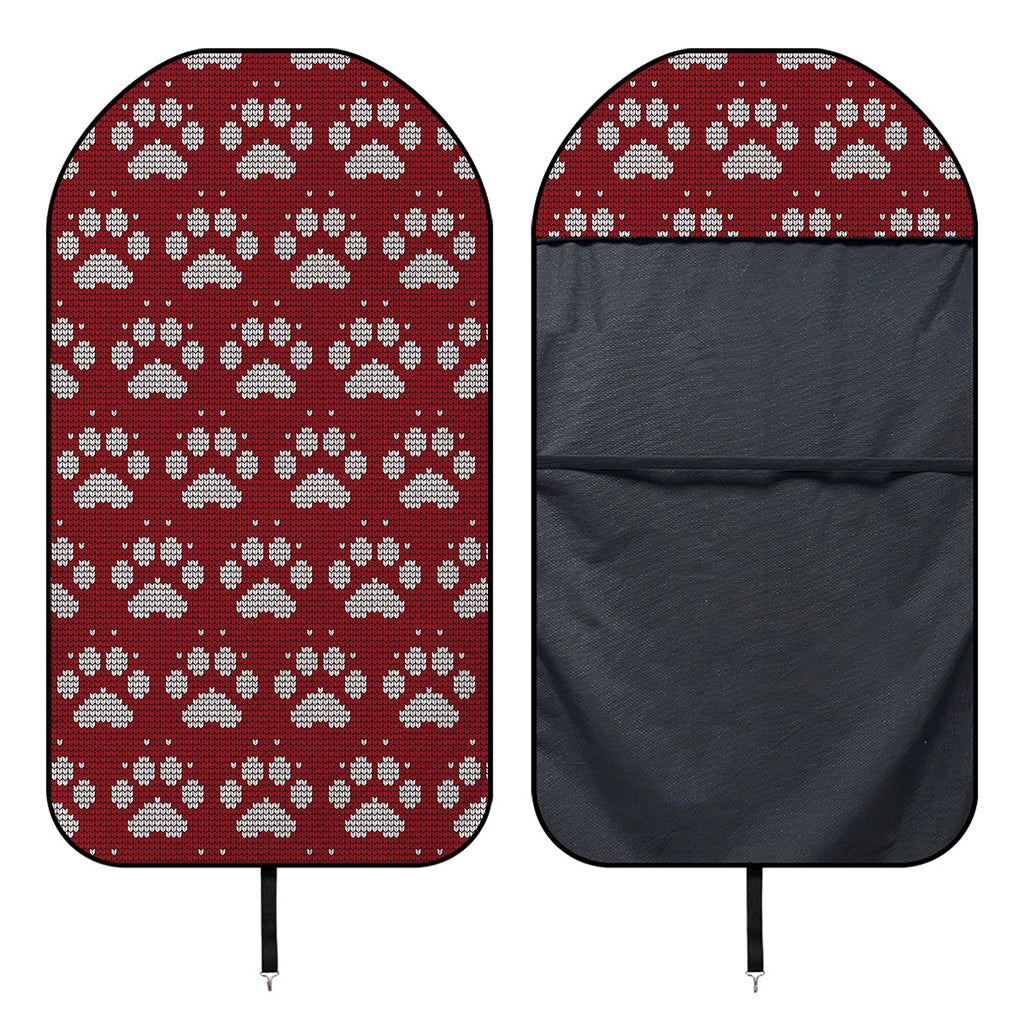 Red And White Paw Knitted Pattern Print Waterproof Car Seat Cover