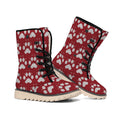 Red And White Paw Knitted Pattern Print Winter Boots