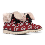 Red And White Paw Knitted Pattern Print Winter Boots